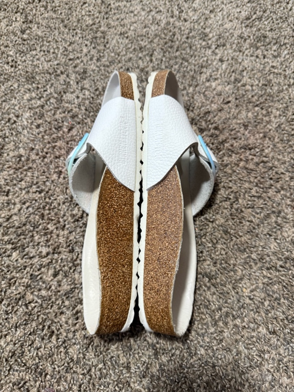 Birkenstock White Slide Sandals with Pastel Ombre Buckles - Picture 4 of 6
